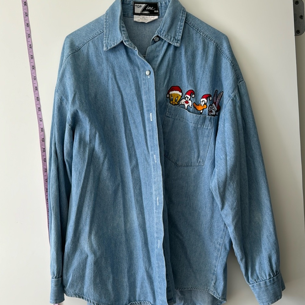 Looney Tunes Christmas Denim Button Up